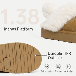 Women's Leather Fur-Lined Platform Slippers