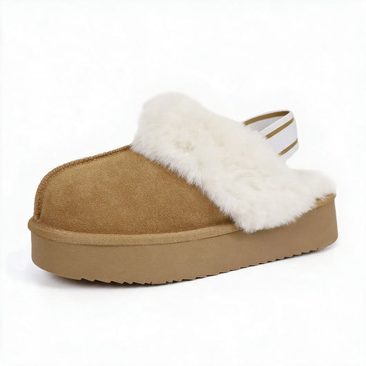 Women's Leather Fur-Lined Platform Slippers