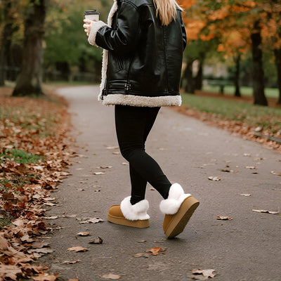Women's Leather Fur-Lined Platform Slippers