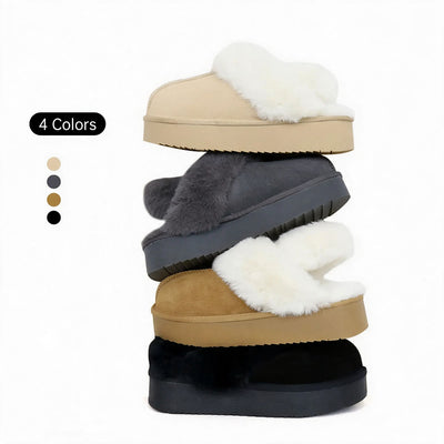 Women's Leather Fur-Lined Platform Slippers