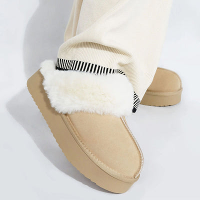 Women's Leather Fur-Lined Platform Slippers