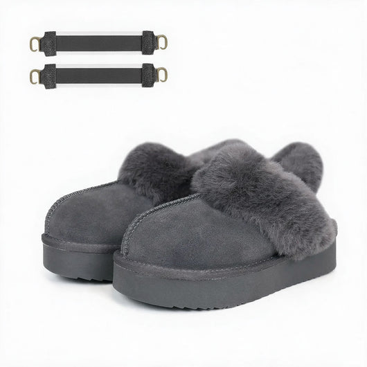 Women's Leather Fur-Lined Platform Slippers