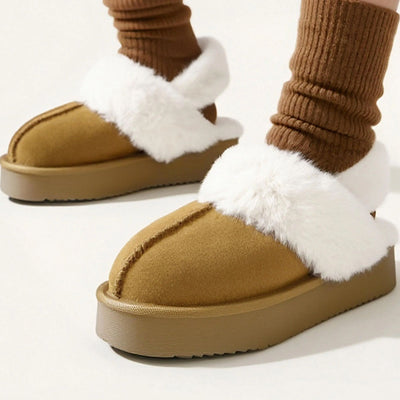 Women's Leather Fur-Lined Platform Slippers