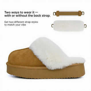 Women's Leather Fur-Lined Platform Slippers