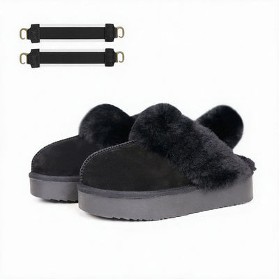 Women's Leather Fur-Lined Platform Slippers