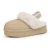 Women's Leather Fur-Lined Platform Slippers
