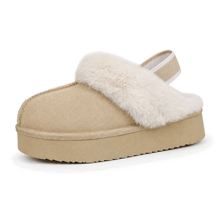Women's Leather Fur-Lined Platform Slippers