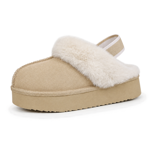 Women's Leather Fur-Lined Platform Slippers