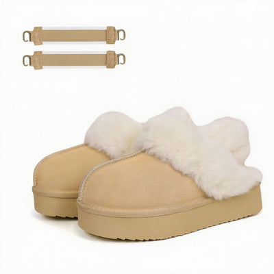 Women's Leather Fur-Lined Platform Slippers