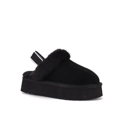 Women's Leather Fur-Lined Platform Slippers