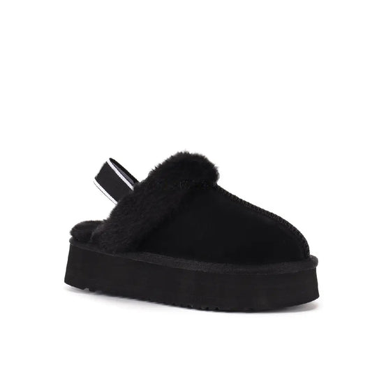 Women's Leather Fur-Lined Platform Slippers