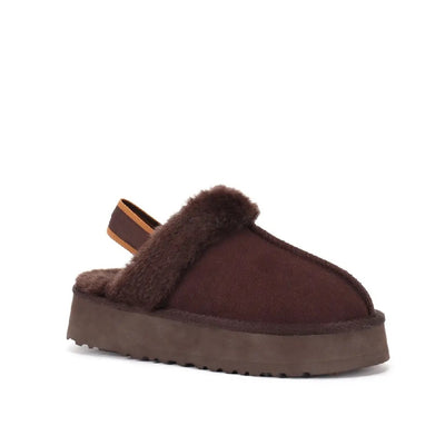 Women's Leather Fur-Lined Platform Slippers
